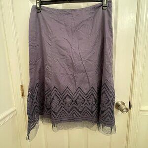 Nine West Blue Lined Knee Length Skirt Patterned Appliqué Tulle Trim Size 16